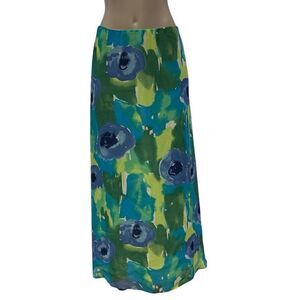 Vintage Andrea Behar Maxi Skirt Women's Size 8 Blue Green Yellow Floral Lined